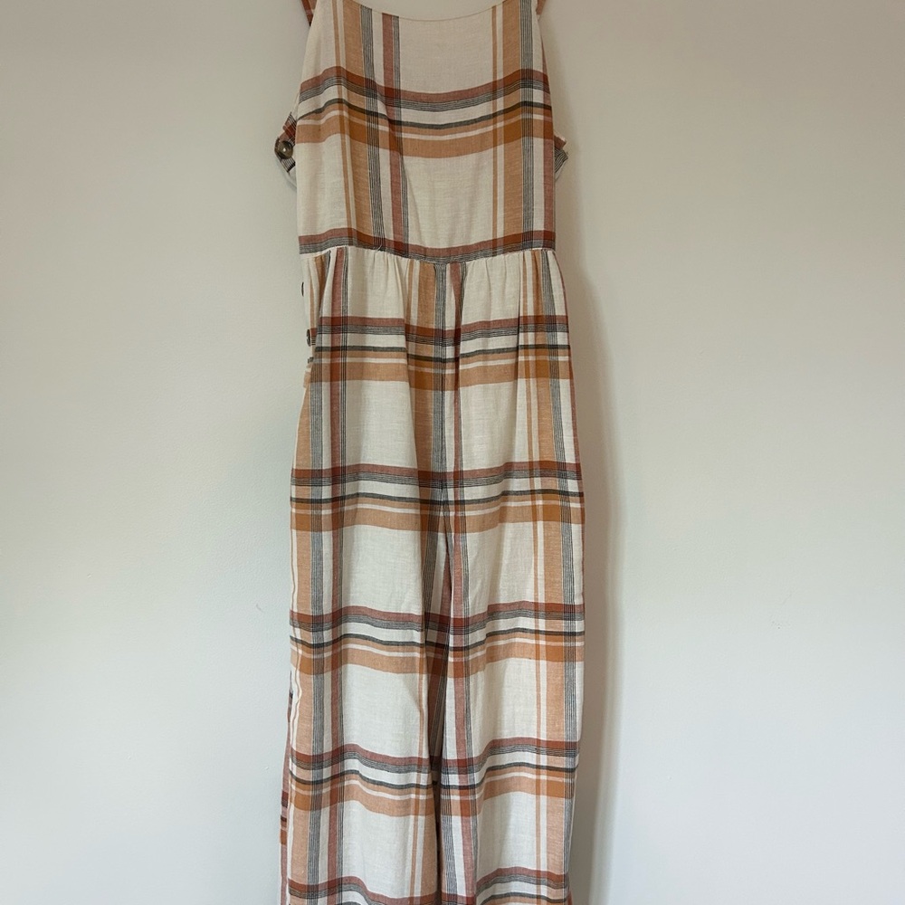 American Eagle Outfitters Plaid Romper in Cream and Tan